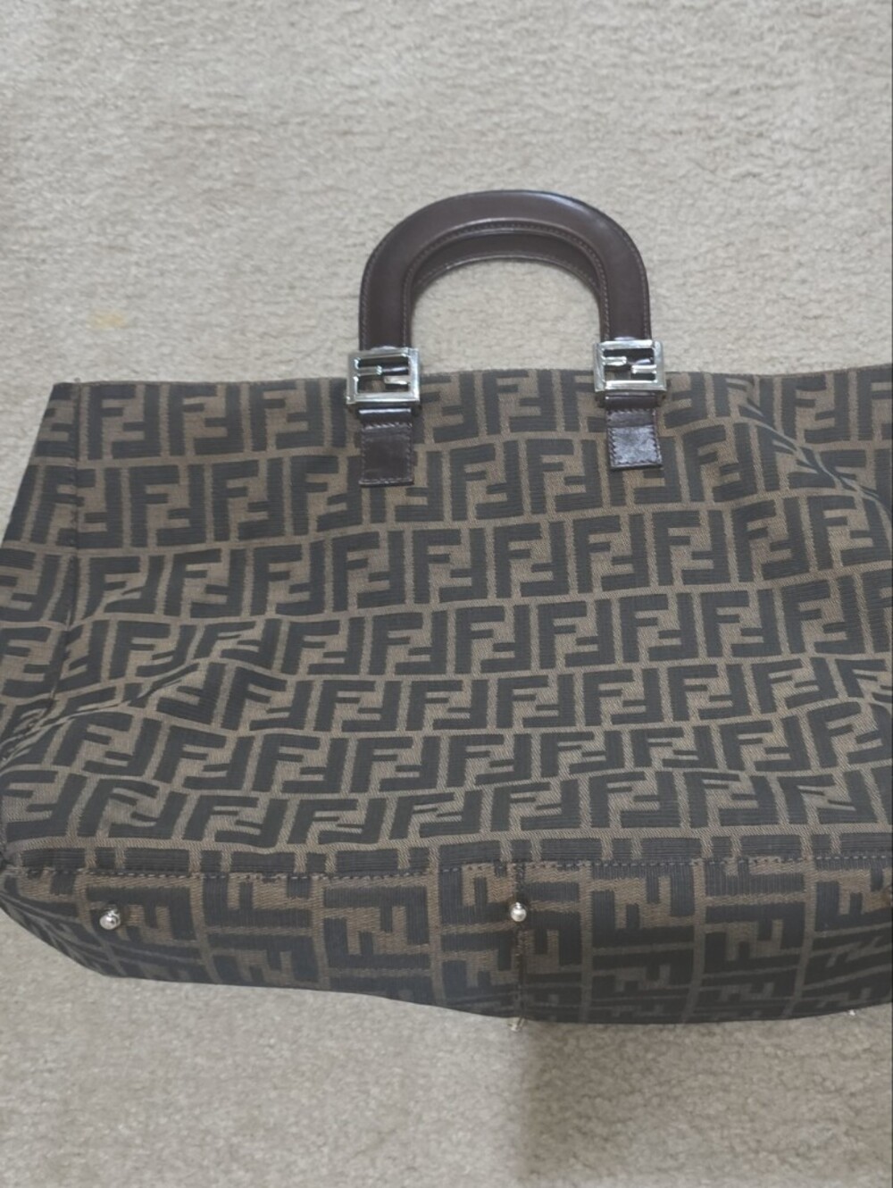 Fendi Brown Monogram Canvas Briefcase with Dark Brown Leather Handles